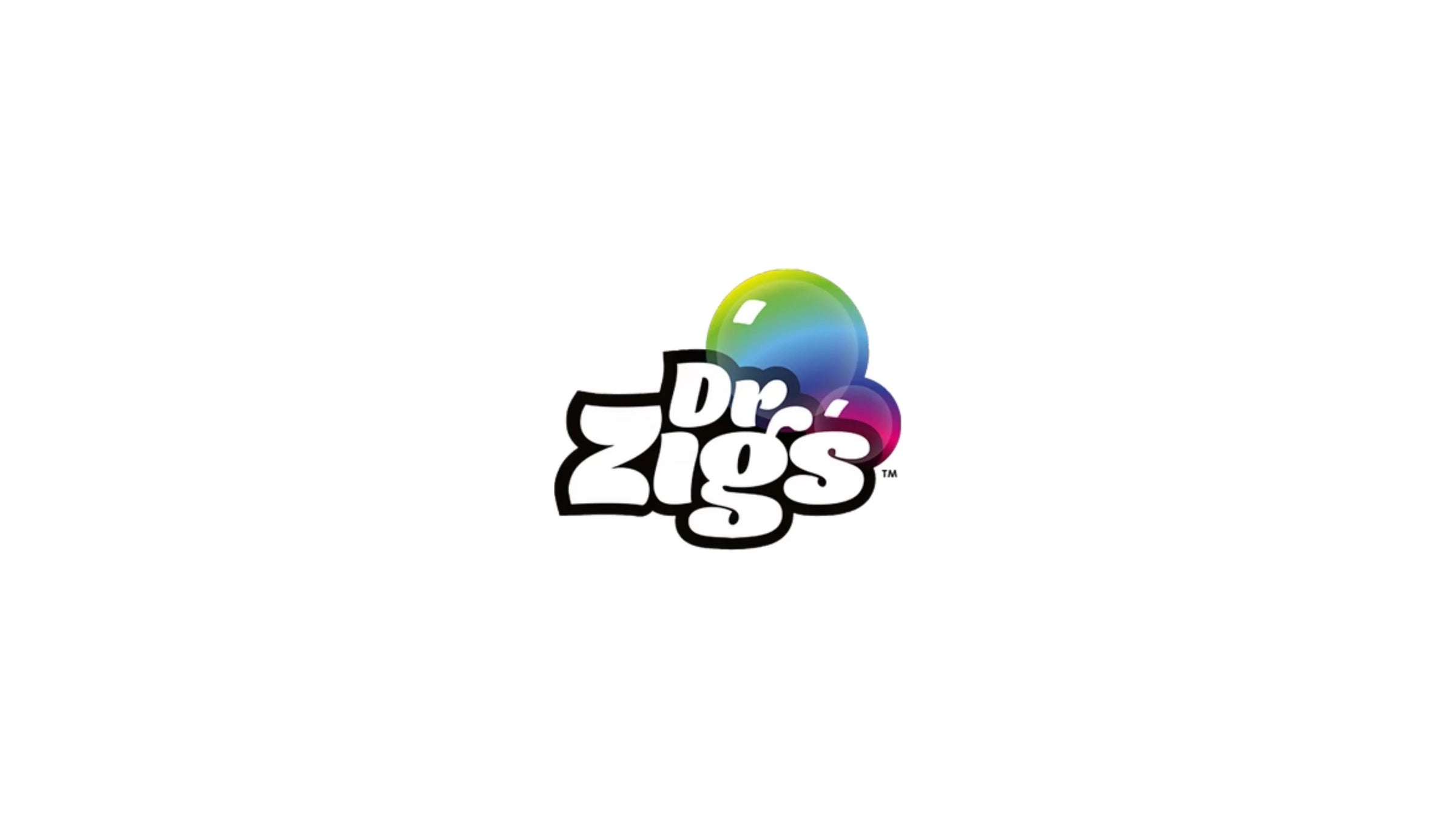 dr zigs in bold black and white text with colourful bubbles behind