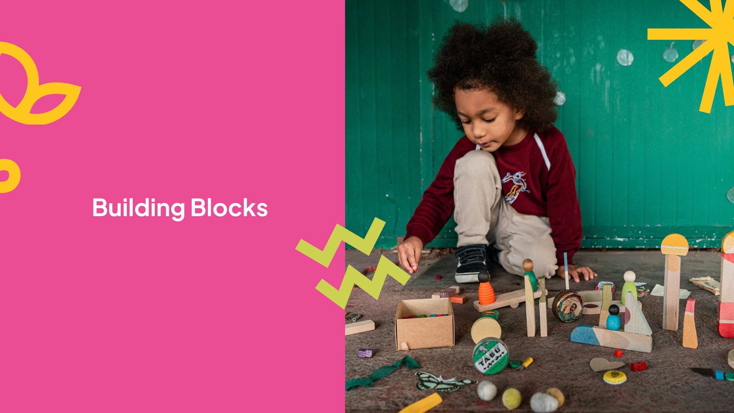 child playing with wooden building blocks made by Grapat Toys 