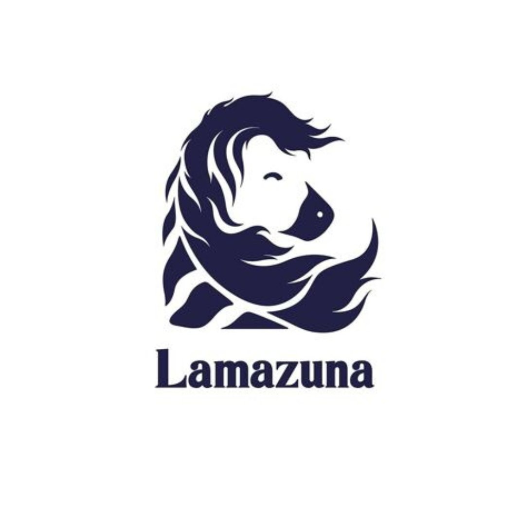 lamazuna logo - a zebra head illustration in navy with the word Lamazuna underneath