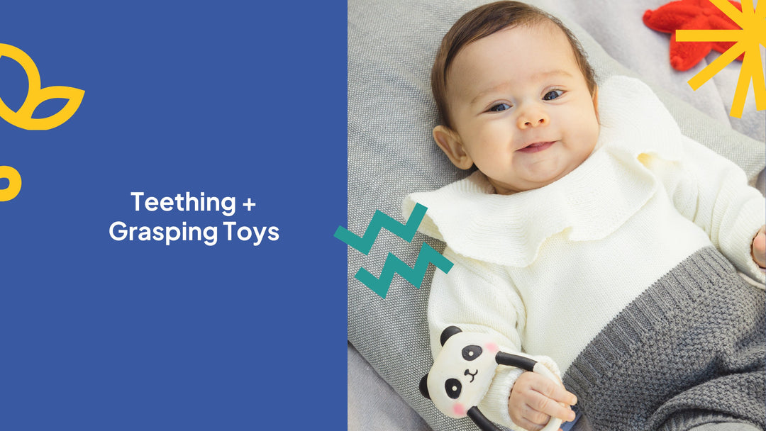 baby with a lanco black and white rubber panda teether