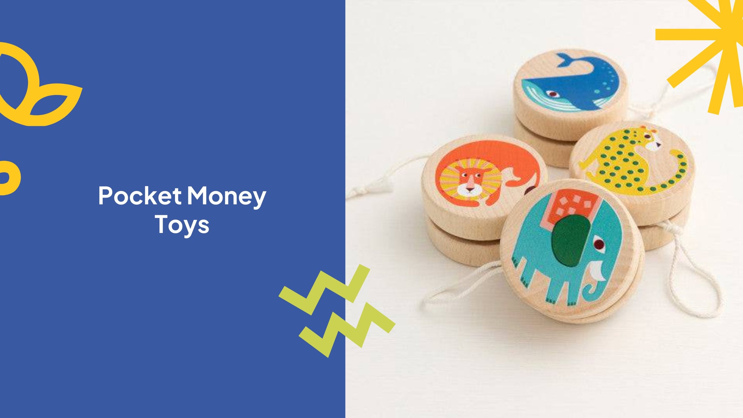 four wooden yo-yo toys with painted animal designs