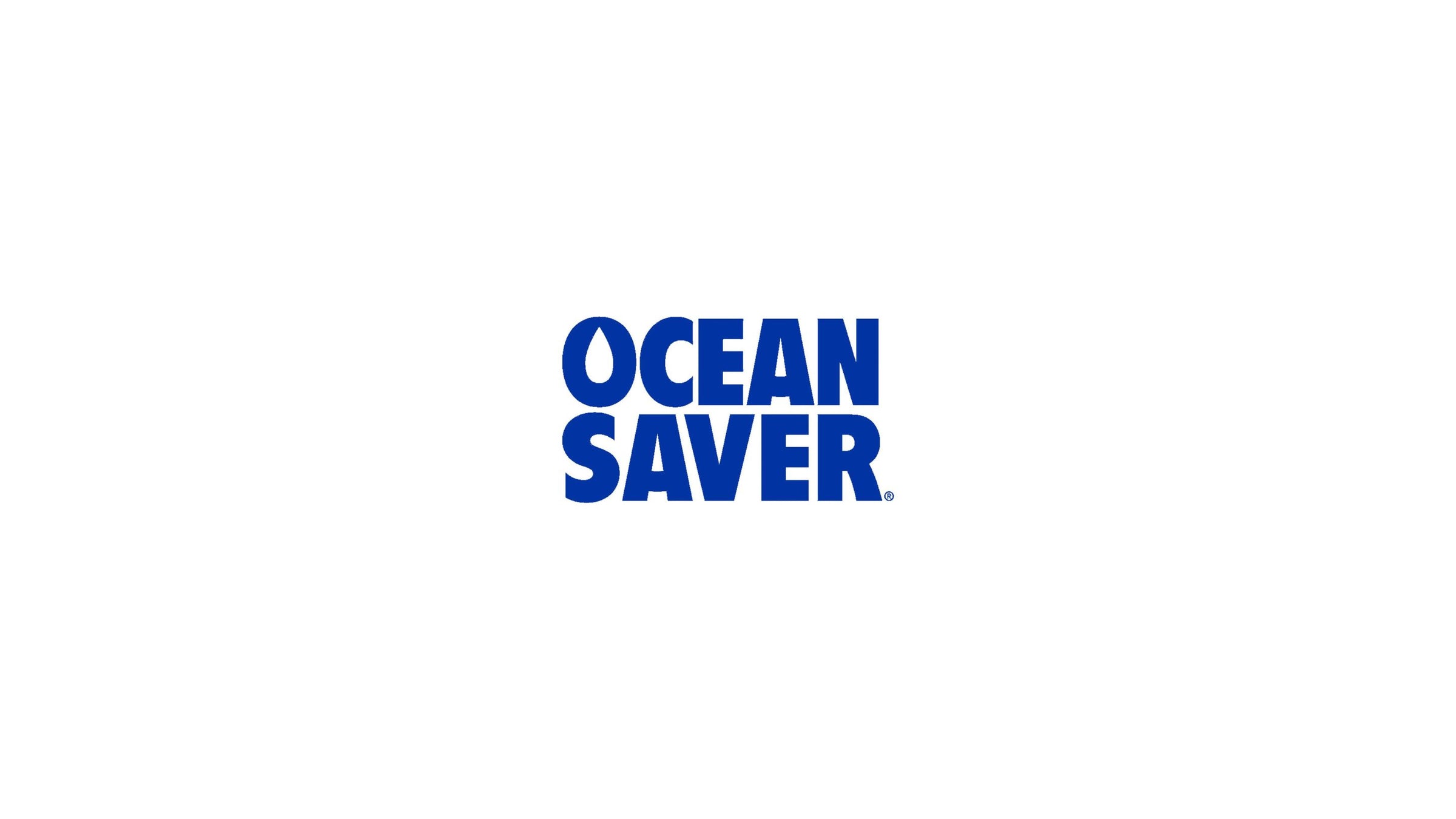Ocean saver logo. The words ocean and saver in bold blue text with a water drop inside the O