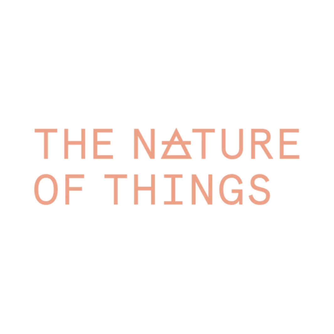 the nature of things in capitals. The logo is in a peach modern font