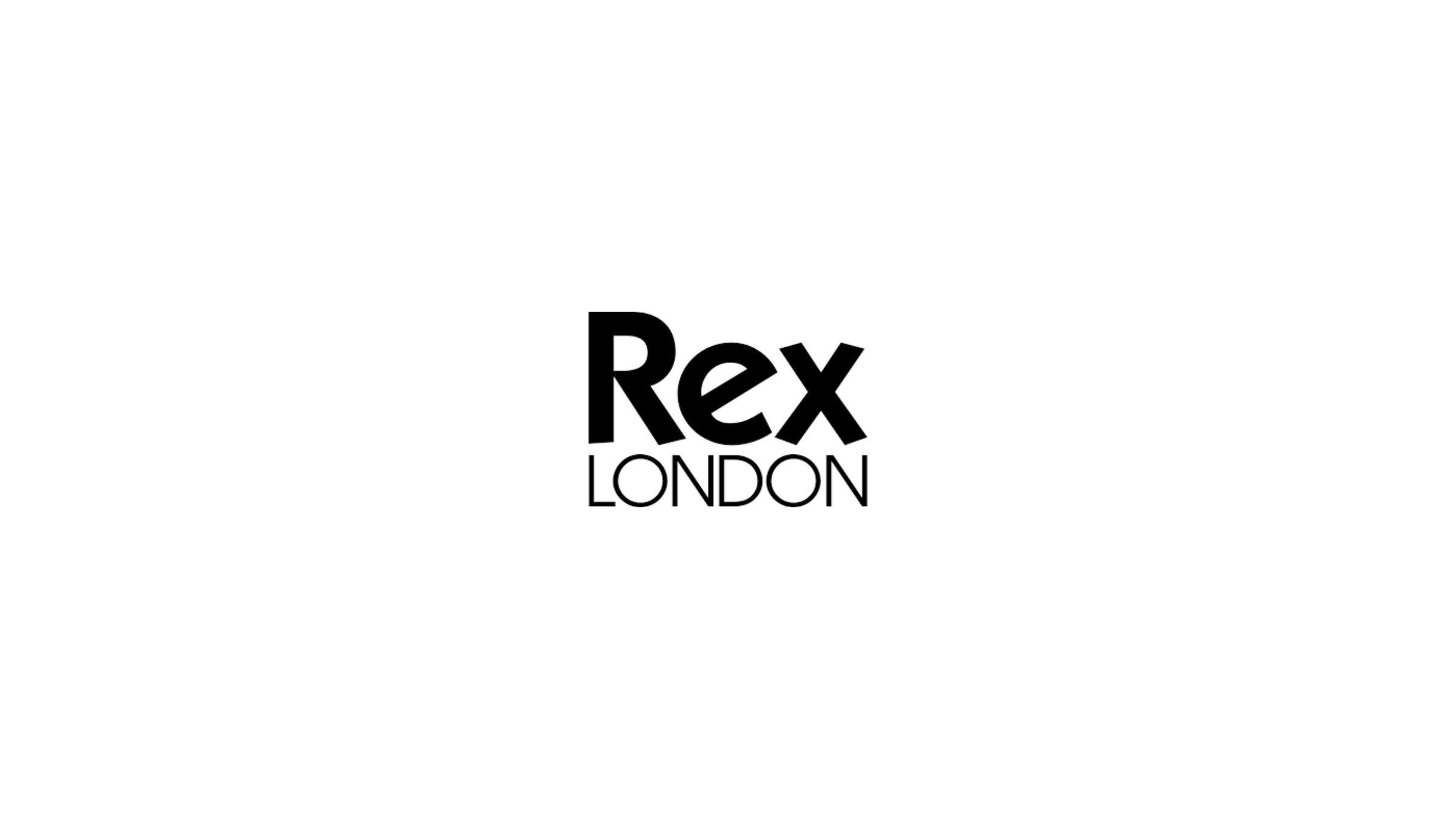 Rex in bold balck letters and London in a lighter text underneath