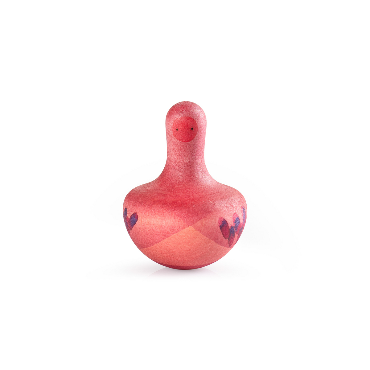 pink wooden spinning top toy made by grapat. The figure is hand painted and is a traditional wooden toy for toddlers over 10 months.
