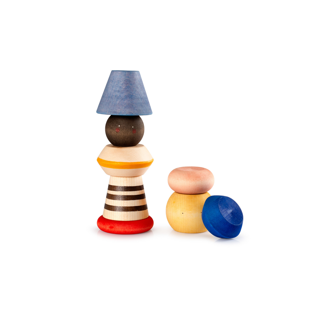 grapat serendipity playset including colourful wooden blocks in different shapes and sizes, some with painted eyes. Suitable from birth.
