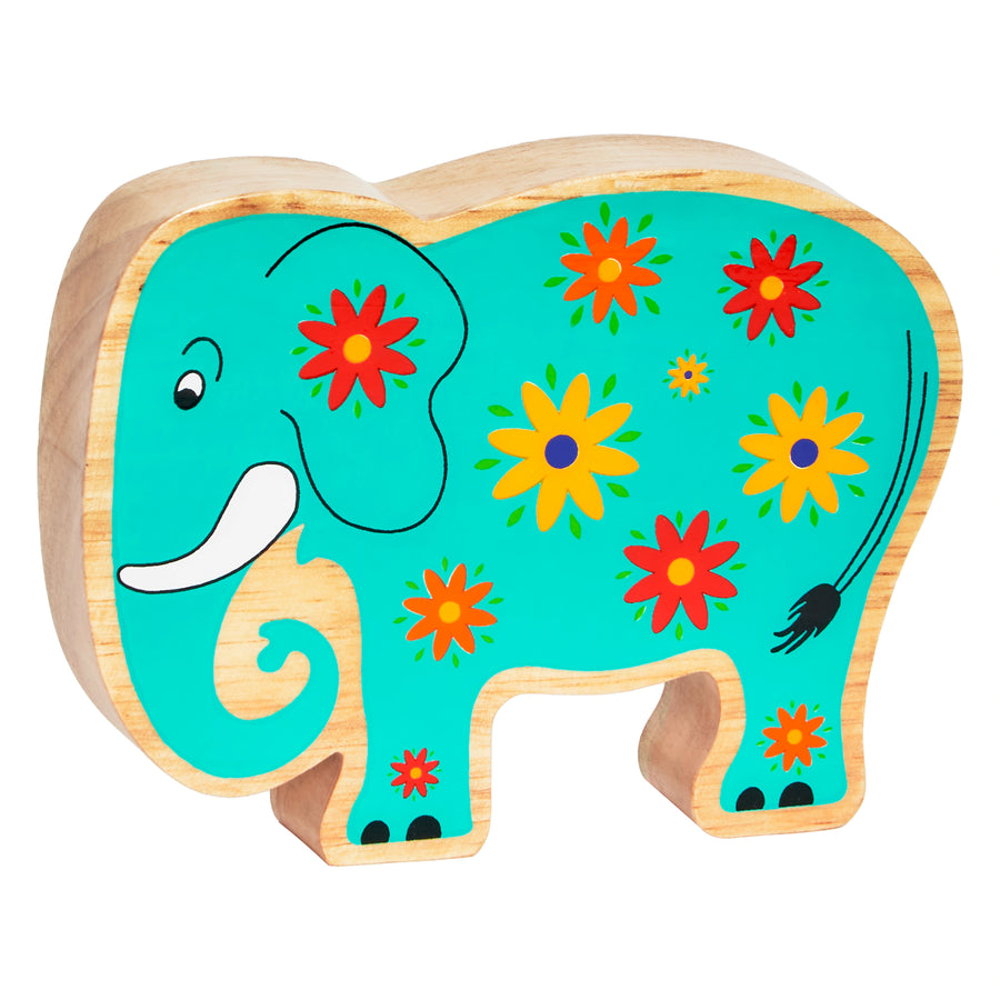 Lanka Kade 30th Birthday edition wooden Elephant play figure in Green with painted flower details. Suitable for children from 10 months old. 