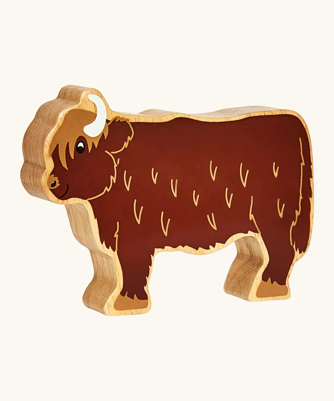 wooden highland cow play figure for children aged 10 months and over. 
