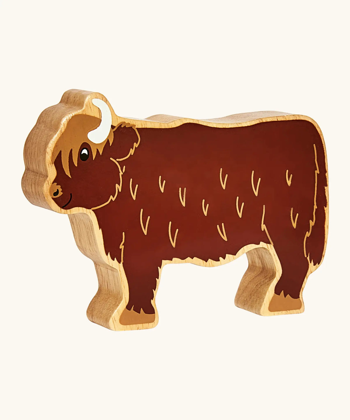wooden highland cow play figure for children aged 10 months and over. 