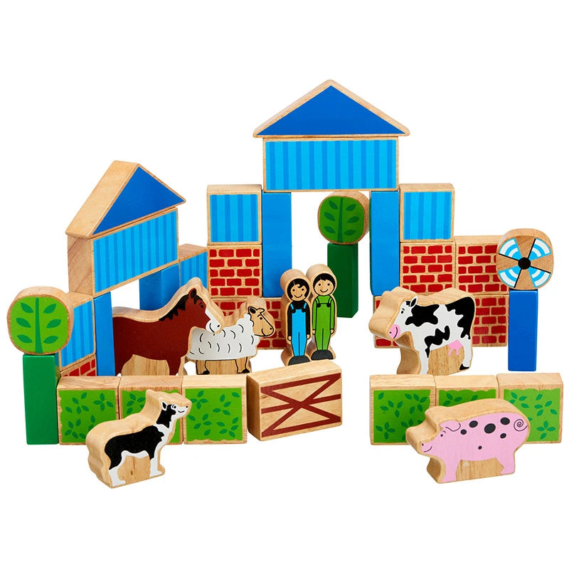 Lanka Kade colourful wooden farm building blocks set with wooden animals and farmers. for children age 10 months and over