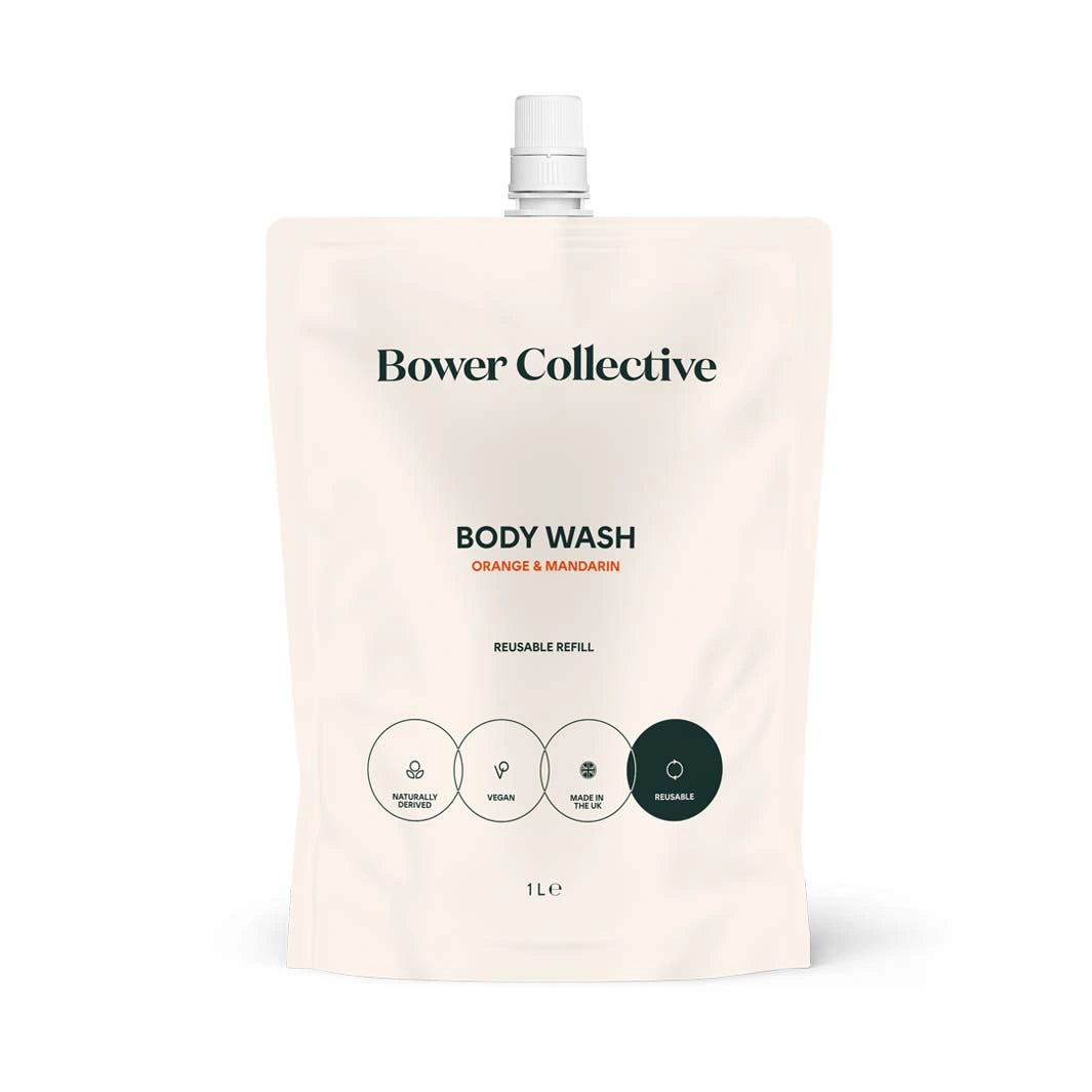 bower collective orange and mandarin body wash in a refillable pouch 