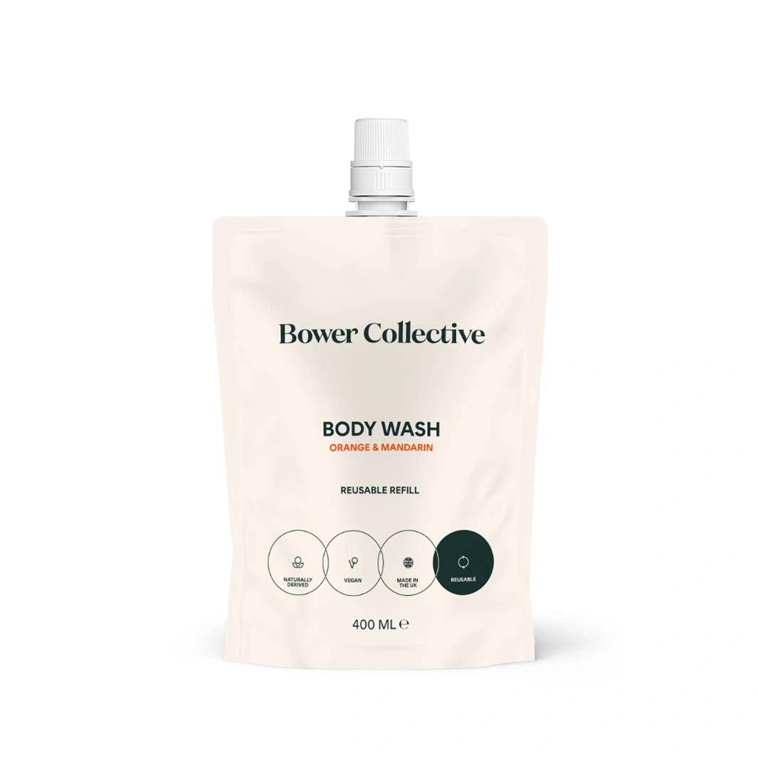 bower collective orange and mandarin body wash in a refillable pouch 