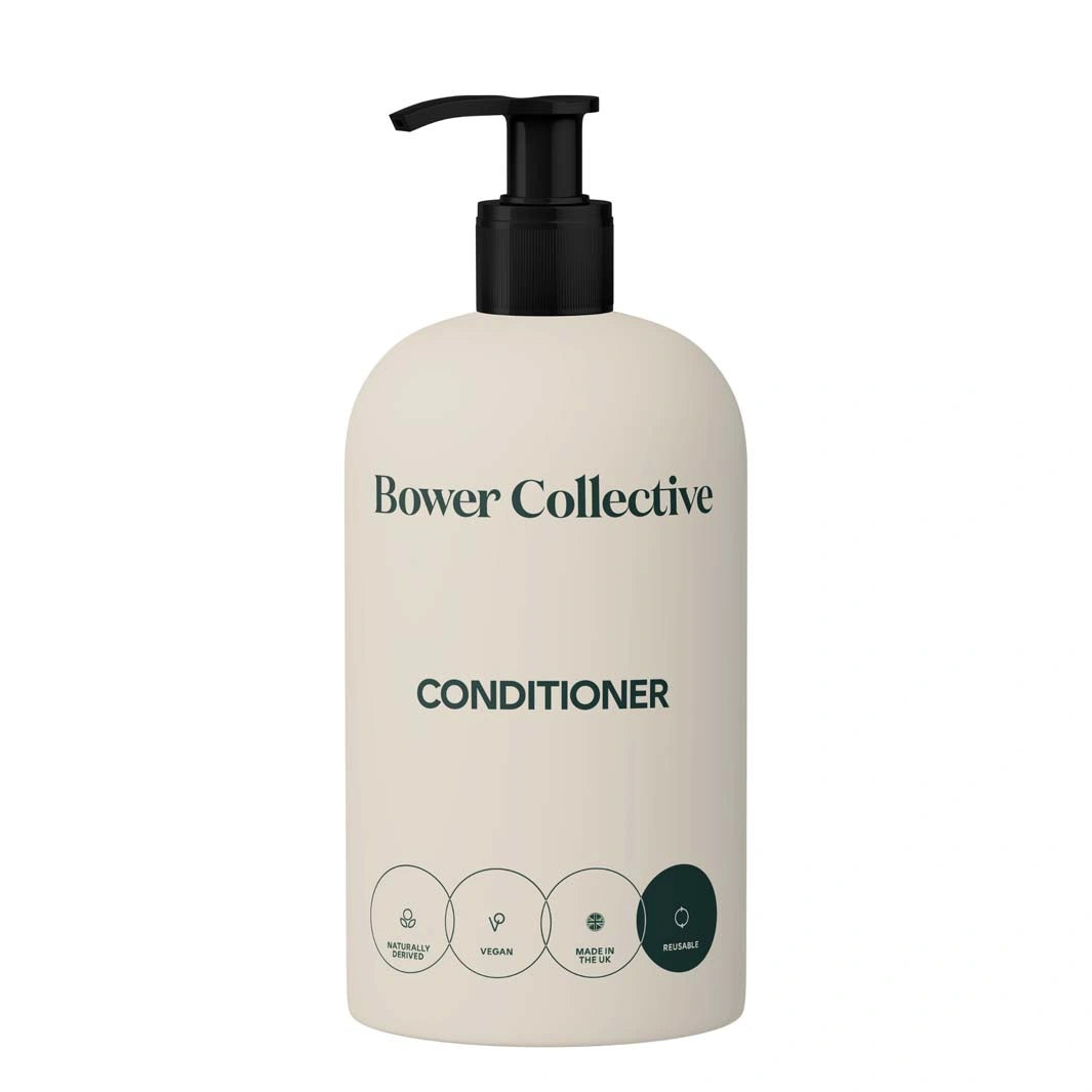 bower collective grey reusable pump bottle for conditioner refills 