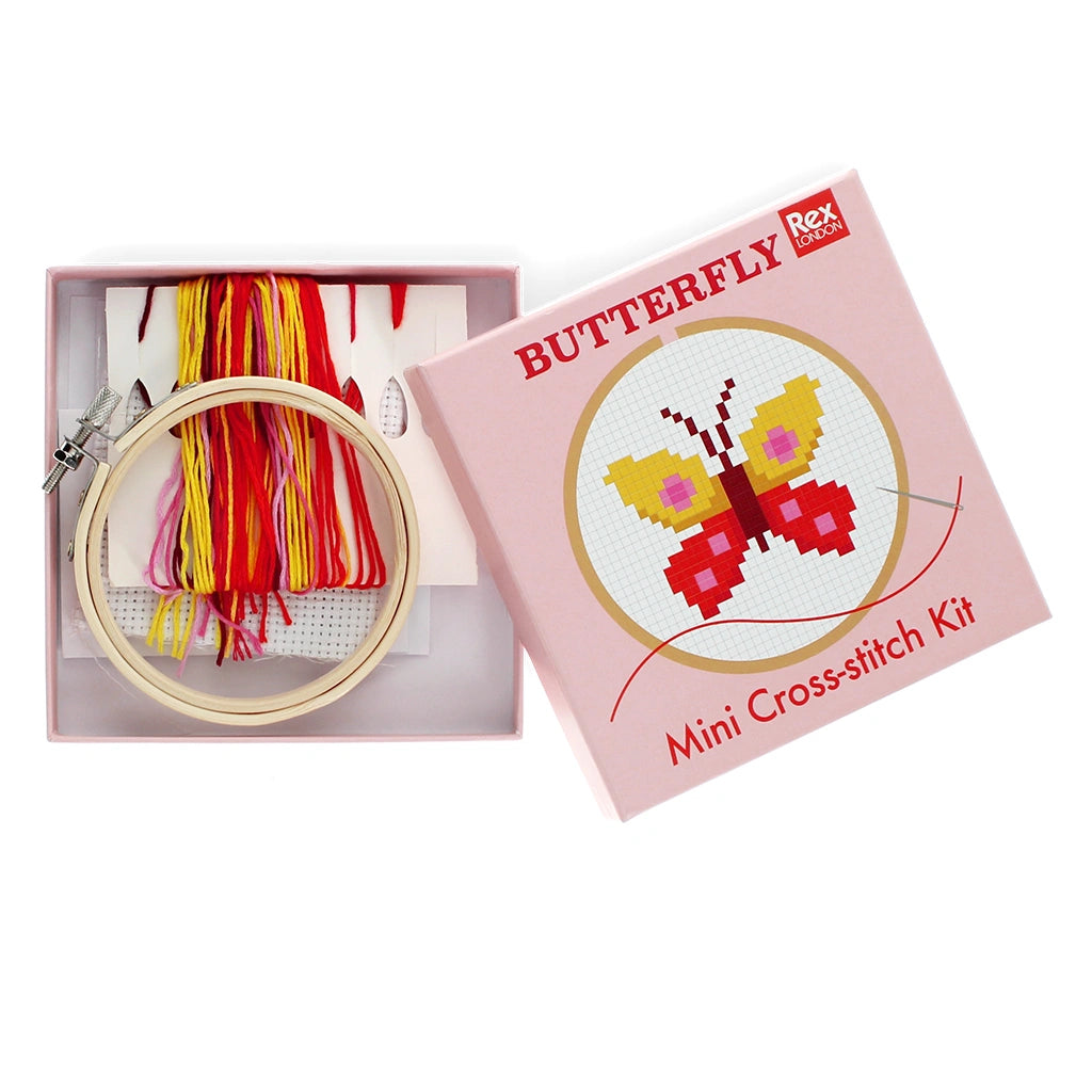 Butterfly Cross-Stitch Kit for Kids | Beginner-friendly craft set with embroidery hoop, threads, and instructions
