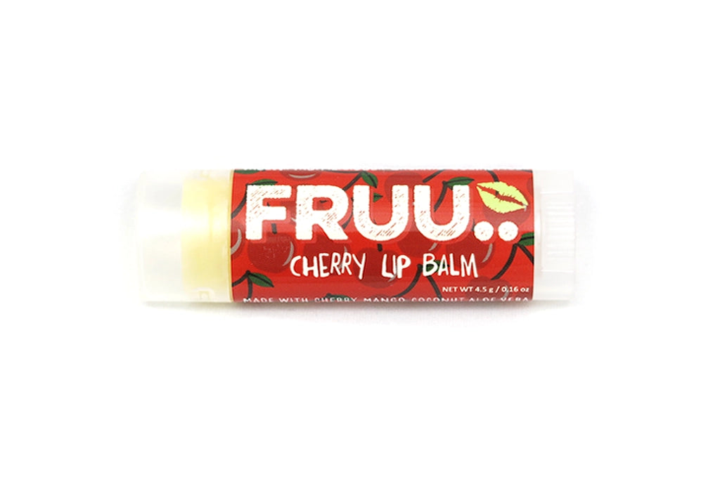 Fruu cherry lip balm packaging on a white background