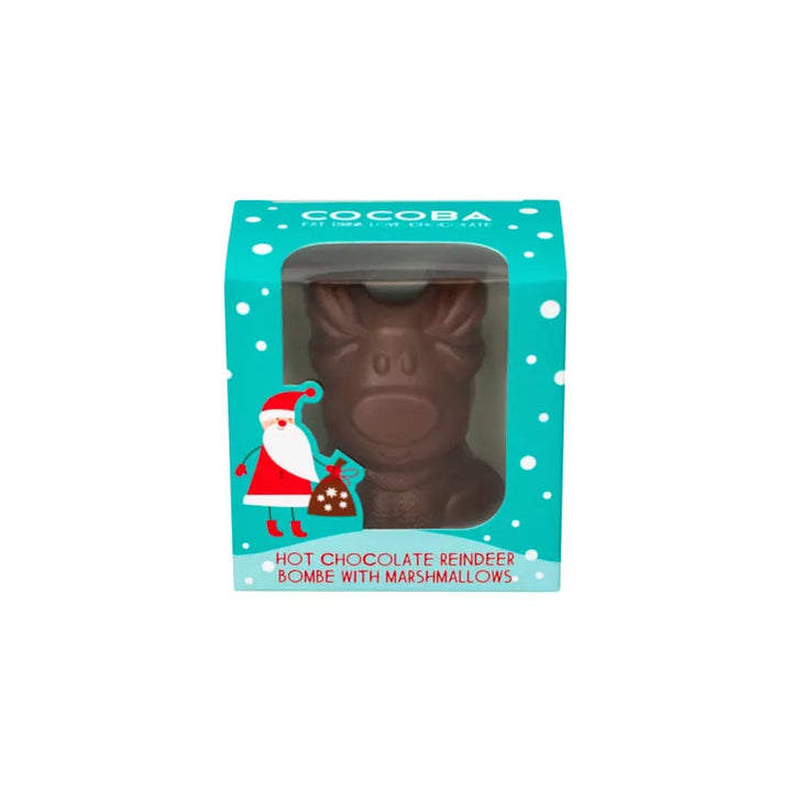 cocoba reindeer hot chocolate bomb in a teal green gift box
