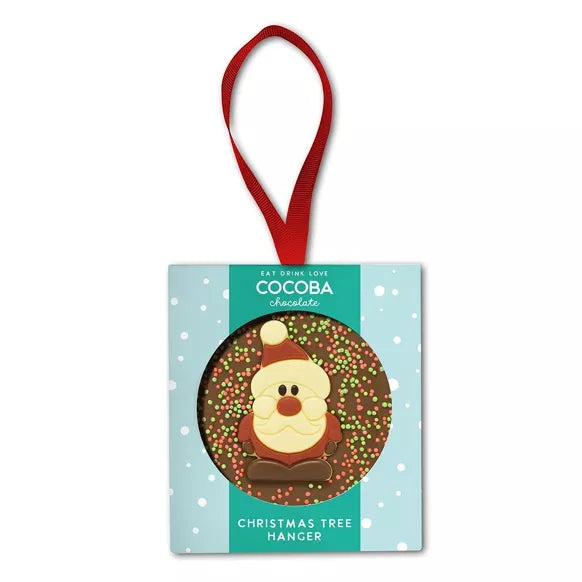 Cocoba Christmas tree hanger with Santa Claus design on a light blue background