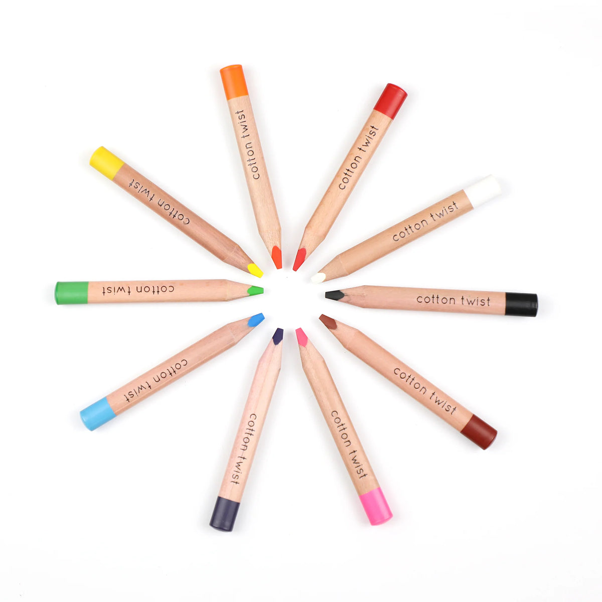 Cotton Twist Jumbo Water Colour Pencils in a circle on a white background