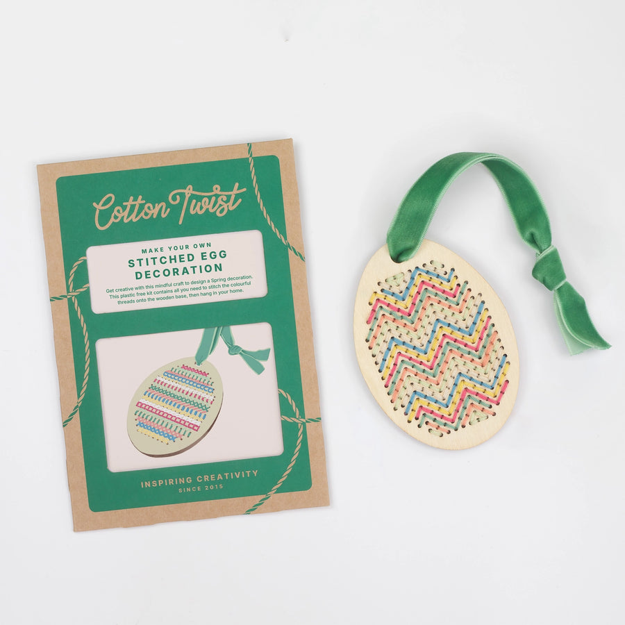 make your own stitched egg decoration with green card packaging 