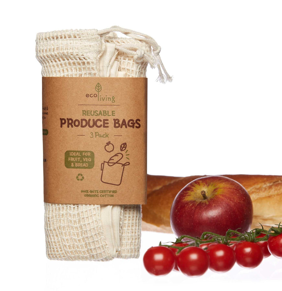 Eco Living Homeware > Storage > Storage Bags Organic Mixed Produce Bags - Set of 3