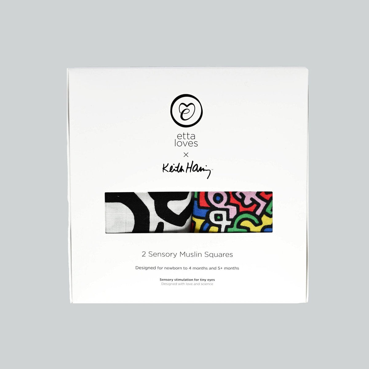 Etta Loves Baby & Toddler > Feeding Accessories > Extra Large Muslin Bamboo Sensory XL Muslin - Keith Haring 'Baby'
