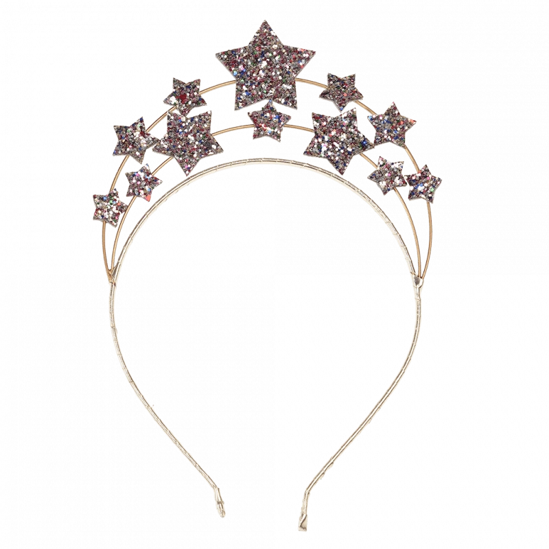 children's sparkly star headband for fairy dress up and role play. It features two bands of glittery stars in a crown design. For children aged 3 and over. 