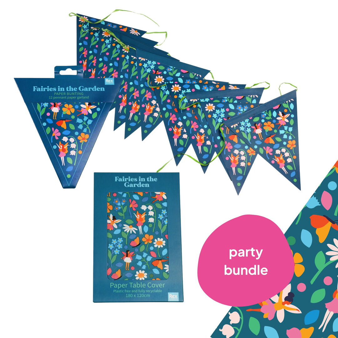 Floral party banner with packaging and 'party bundle' text on a white background