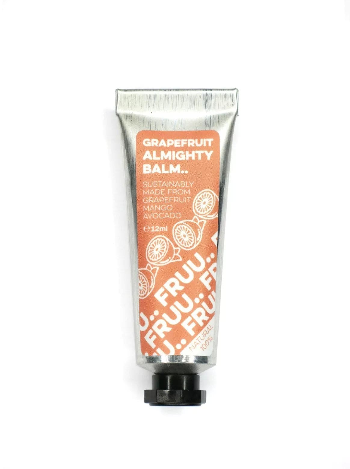 FRUU All Purpose Balm Grapefruit Almighty Balm in an aluminium tube with orange label. 