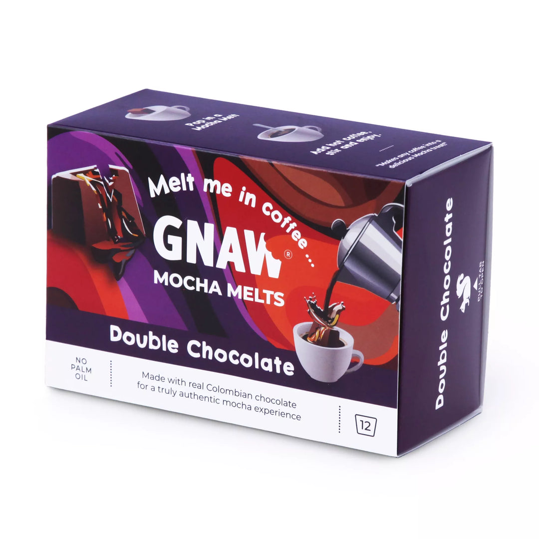 Box of GNAW Mocha Melts Double Chocolate on a white background