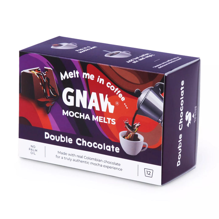 Box of GNAW Mocha Melts Double Chocolate on a white background
