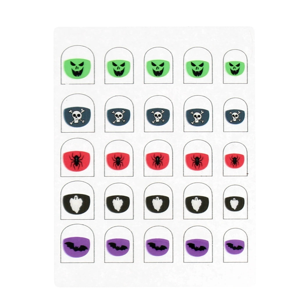 Set of Halloween-themed nail art stickers with various designs on a white background.