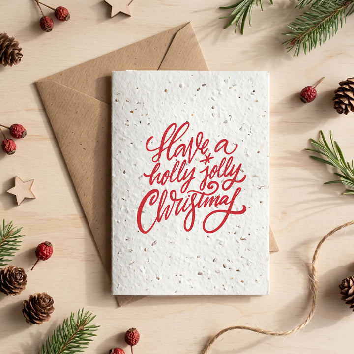 plantable Christmas card with red &