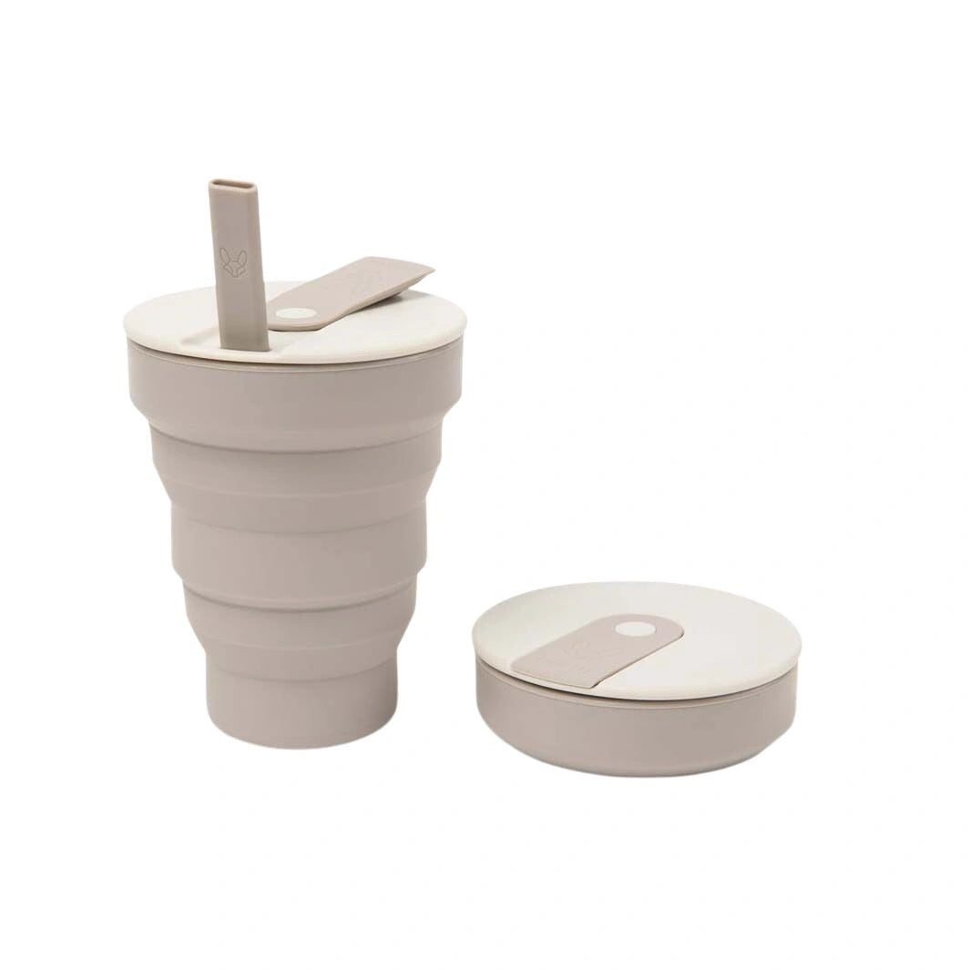 light grey Collapsible Silicone Travel Cup 16oz with Straw made by Hunu