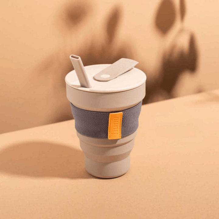 Hunu Homeware > Food & Drink Containers > Insulated Coffee Cup Hunu Collapsible Silicone Travel Cup - 16oz with Straw - Warm Grey