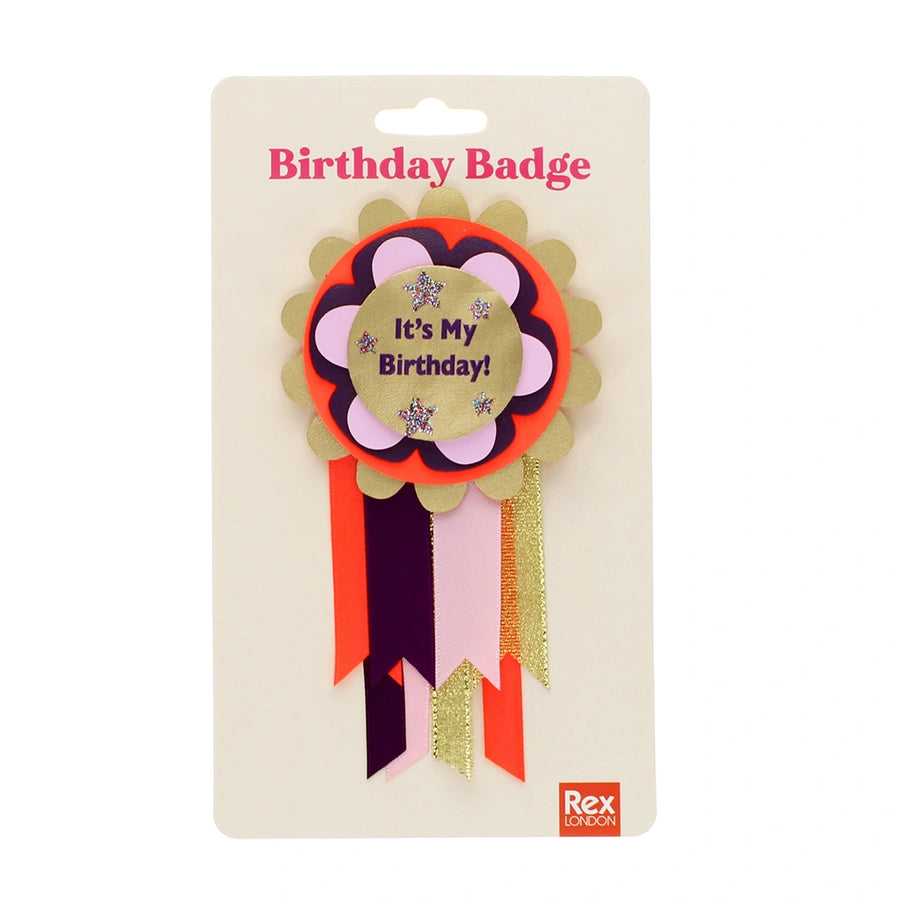 it's my birthday colourful rosette badge on a backing card