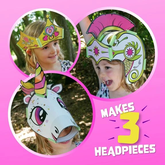 examples of headpieces made with JUNKO Create Your Own Fantasy Headpieces Craft Kit
