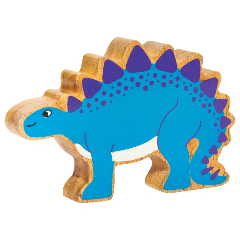 blue wooden dinosaur play figure ona  white background