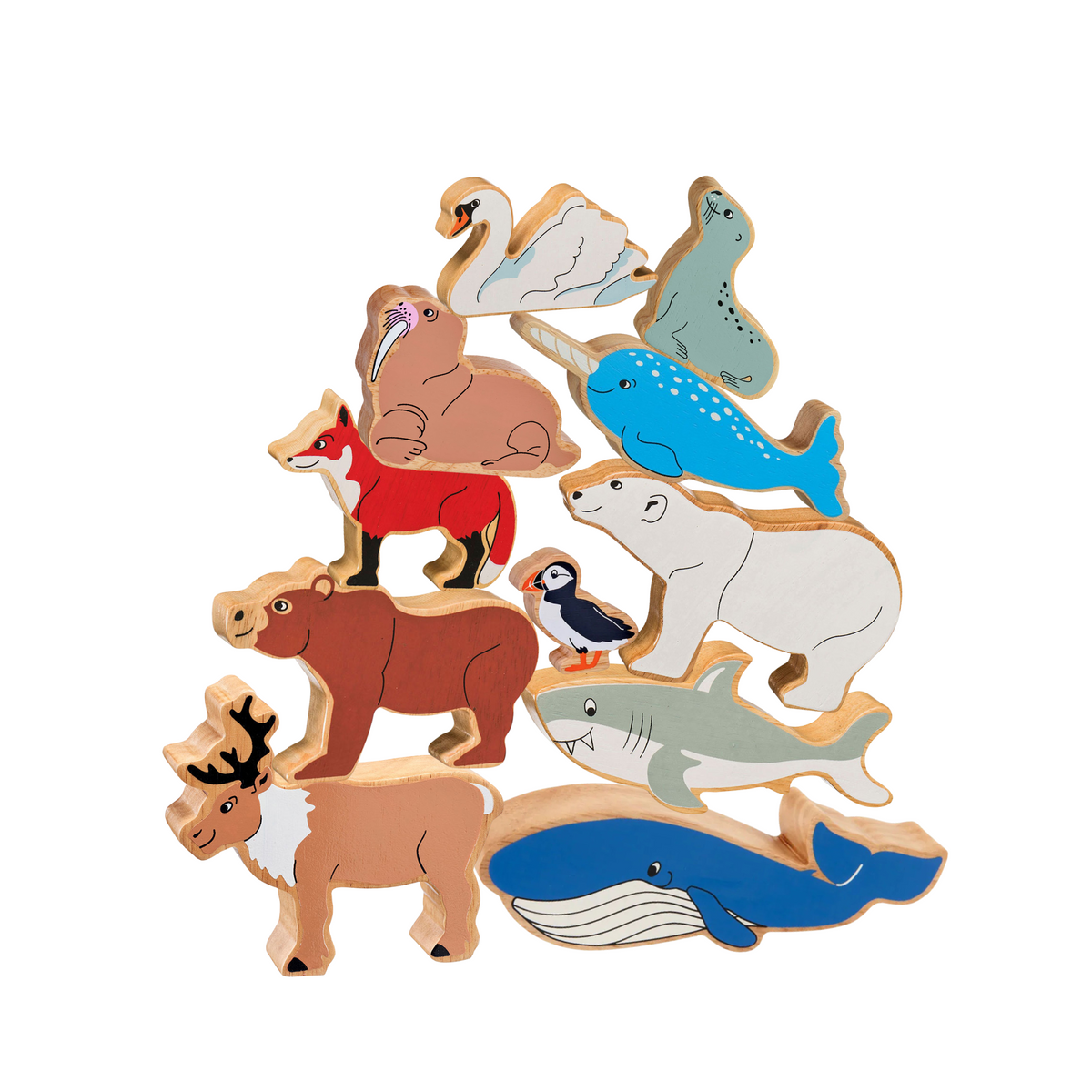 lanka kade arctic animals playset including swan, seal, walrus, narwhal, fox, polar bear, puffin, brown bear, shark, blue whale and reindeer. For children age 10 months and over. 