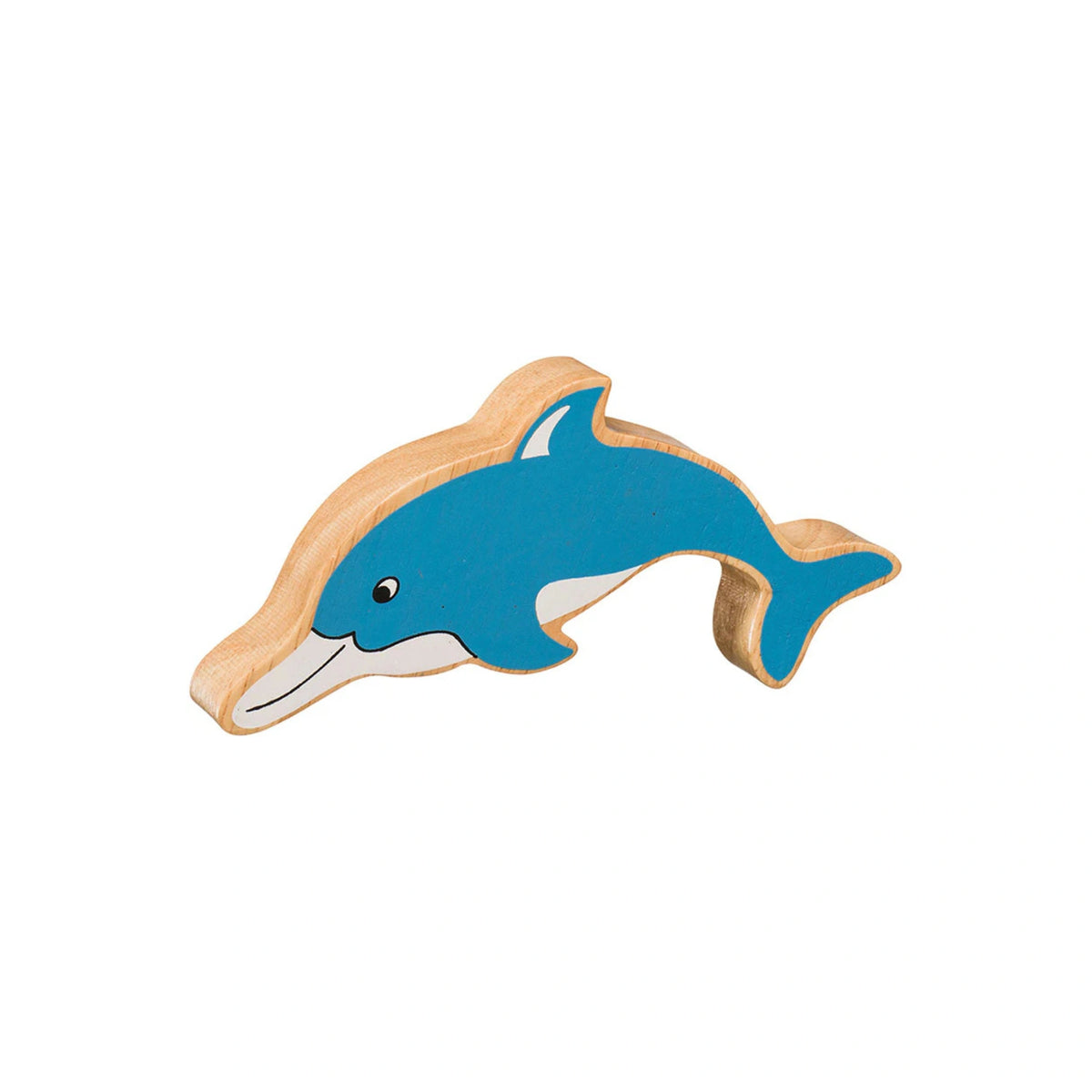 lanka kade wooden dolphin play figures with painted details and a natural wood grain edge. For children age 10 months and over. 