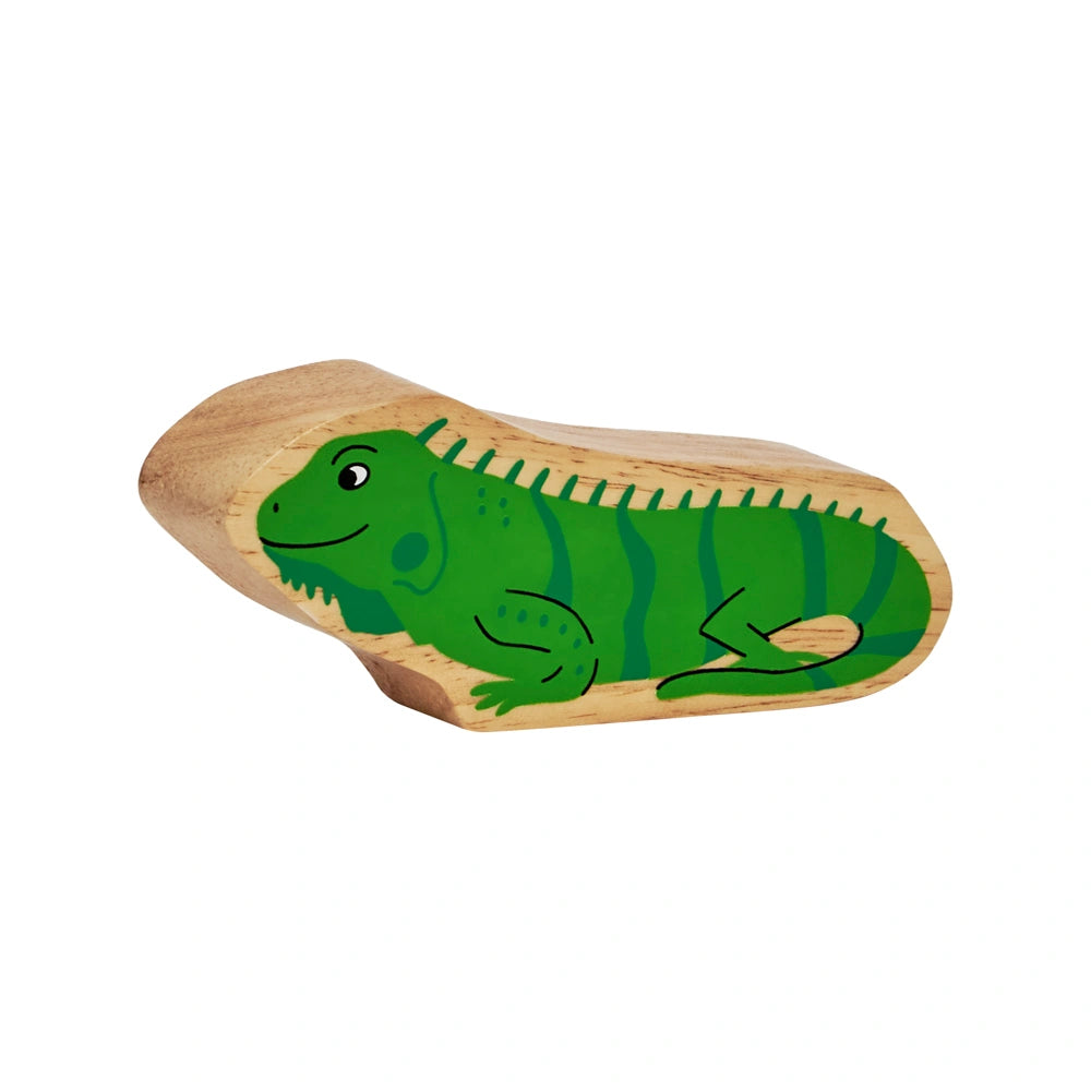 lanka kade wooden iguana play figure with a natural wood grain edge. For story sacks, small world play and party bags. suitable from 10 months