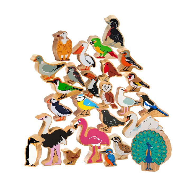 lanka kade ultimate birds playset including 25 handcrafted wooden birds for small world play. Suitable from 10 months old and perfect for play and decor.