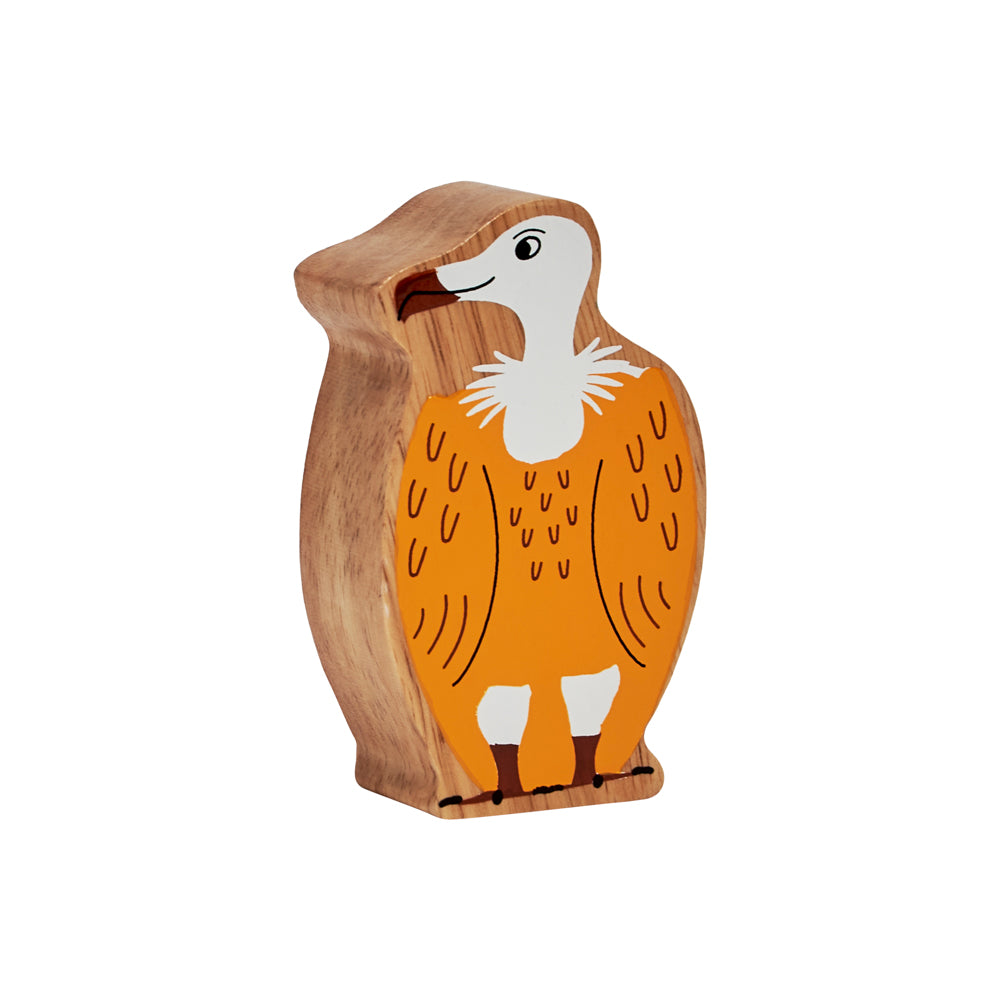 Yellow and white wooden vulture play figure for children aged 10 months and over 