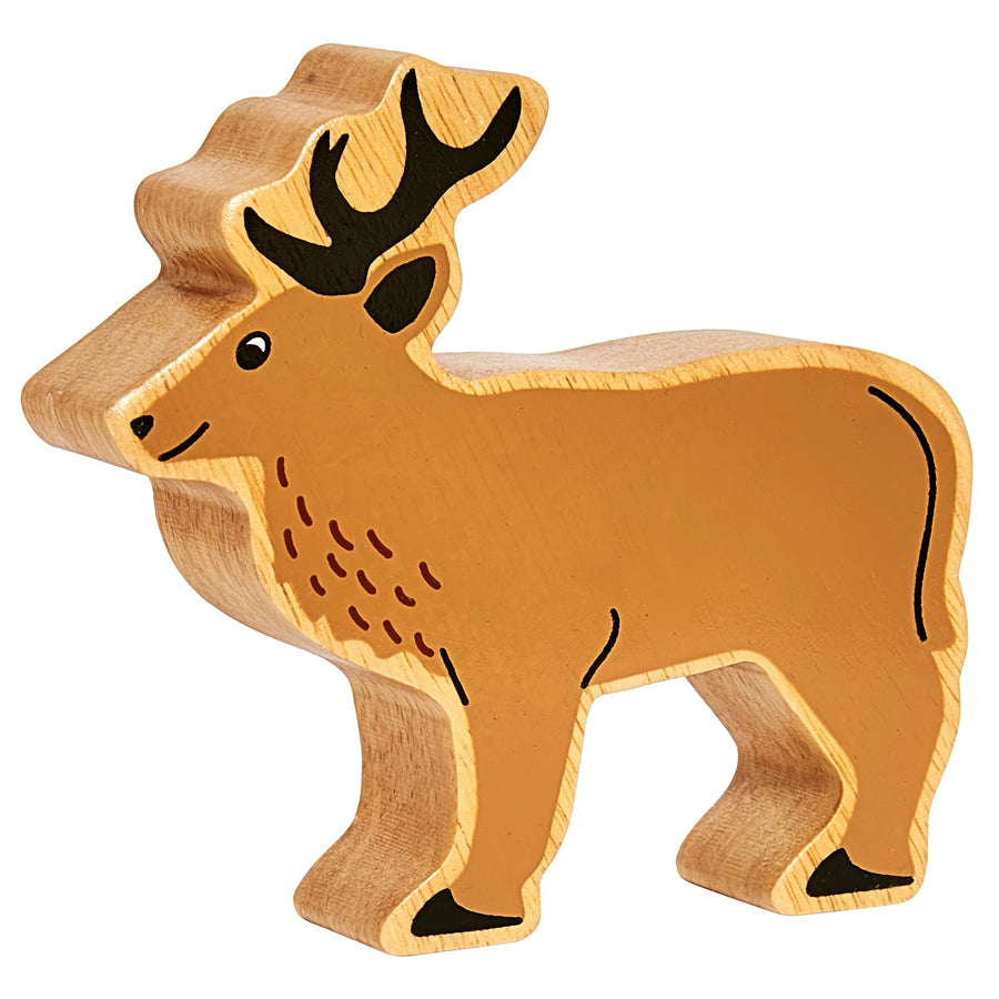 Wooden stag figure on a white background