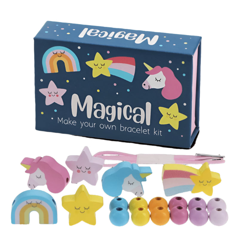 Magical Unicorn Wooden Bead Bracelet Making Kit in a gift box. for kids age 3+