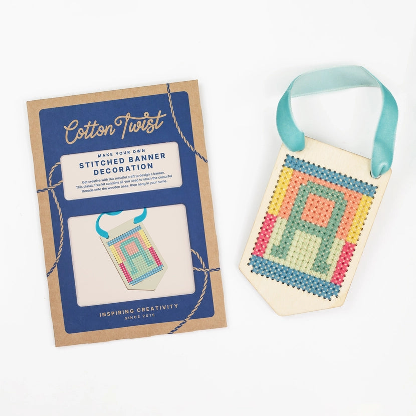 Cotton Twist make your own stitched banner decoration with packaging on a white background