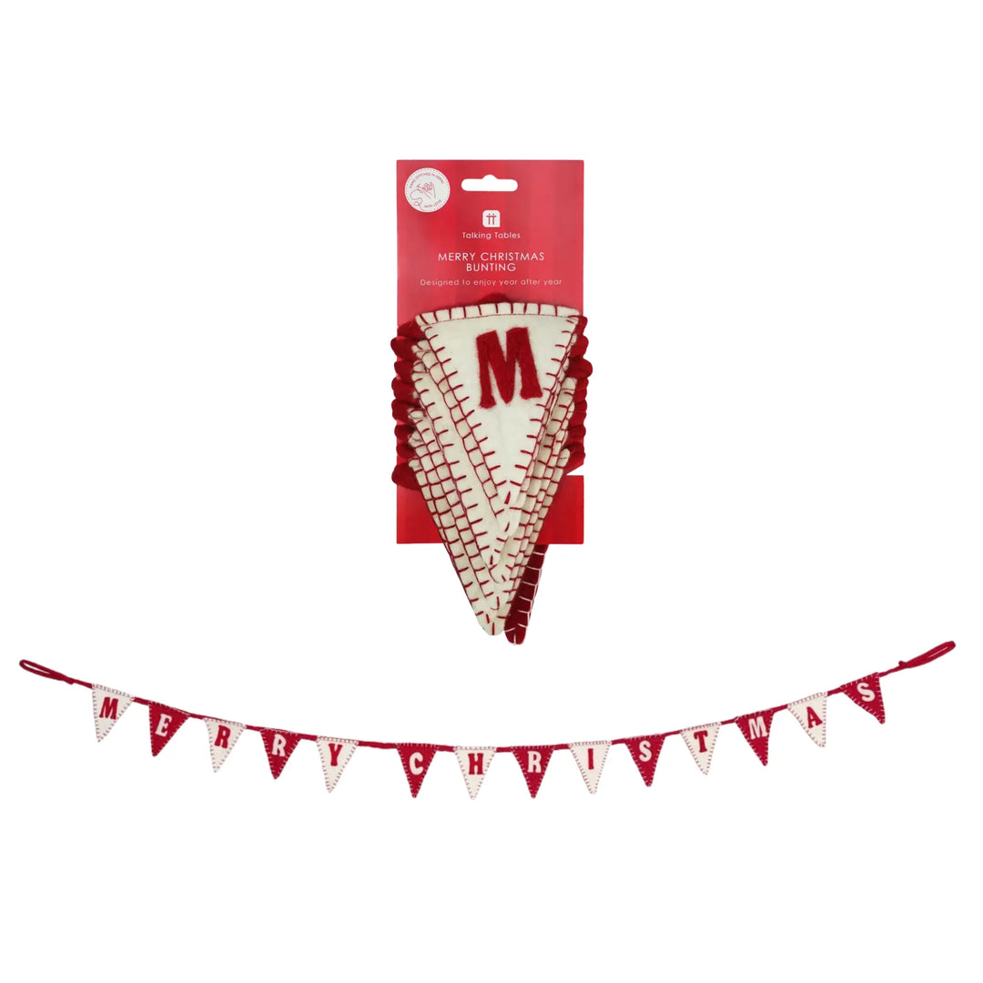 A festive Christmas bunting banner set shown on a plain white background, including a red and white pennant garland spelling &