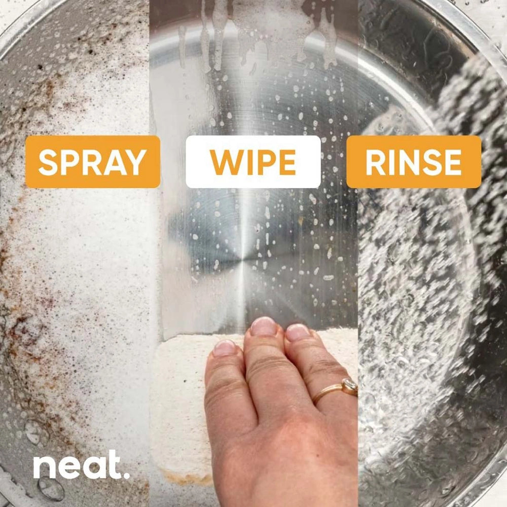 hand scrubbing a soapy pan using neat foaming washing up spray