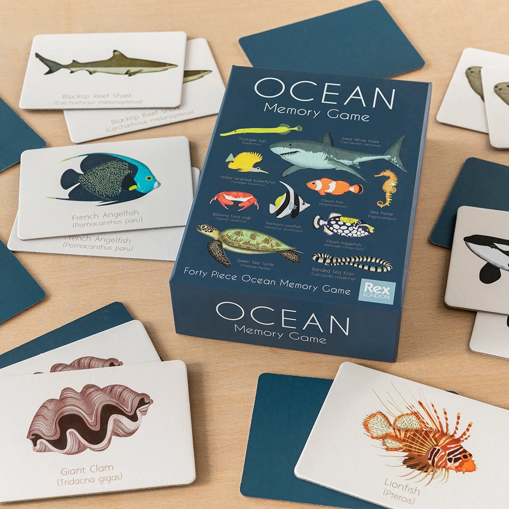 Ocean Memory Game in an illustrated gift box.  Fun and educational game for kids age 3 and over 