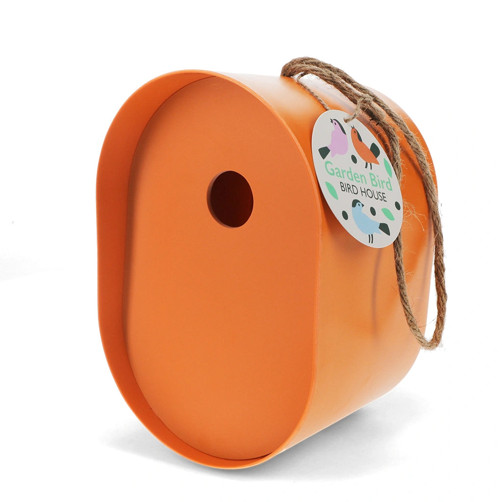 contemporary Rex London Oval Bamboo Bird House in a striking orange with rope hanging loop