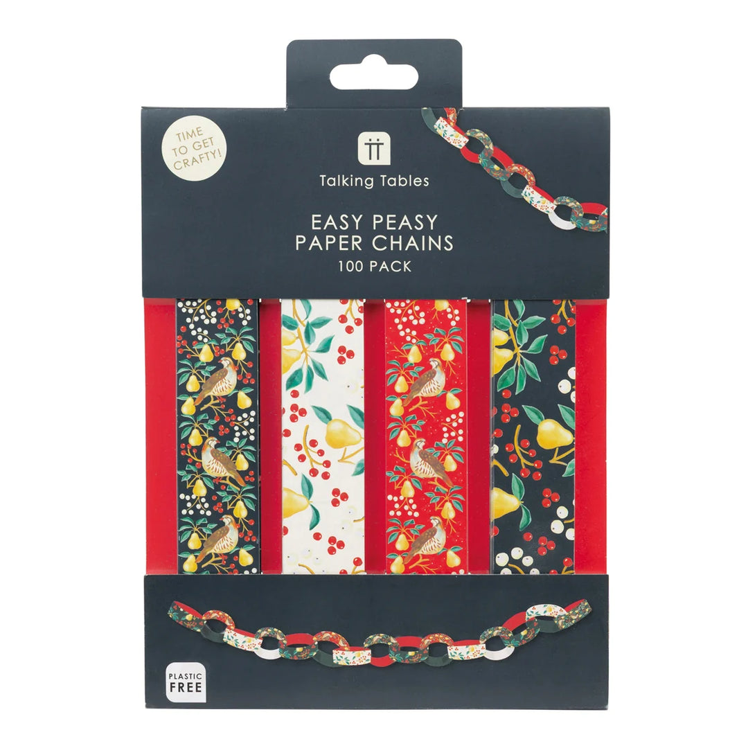 Packaging of Talking Tables Easy Peasy Paper Chains with decorative paper chains on a white background